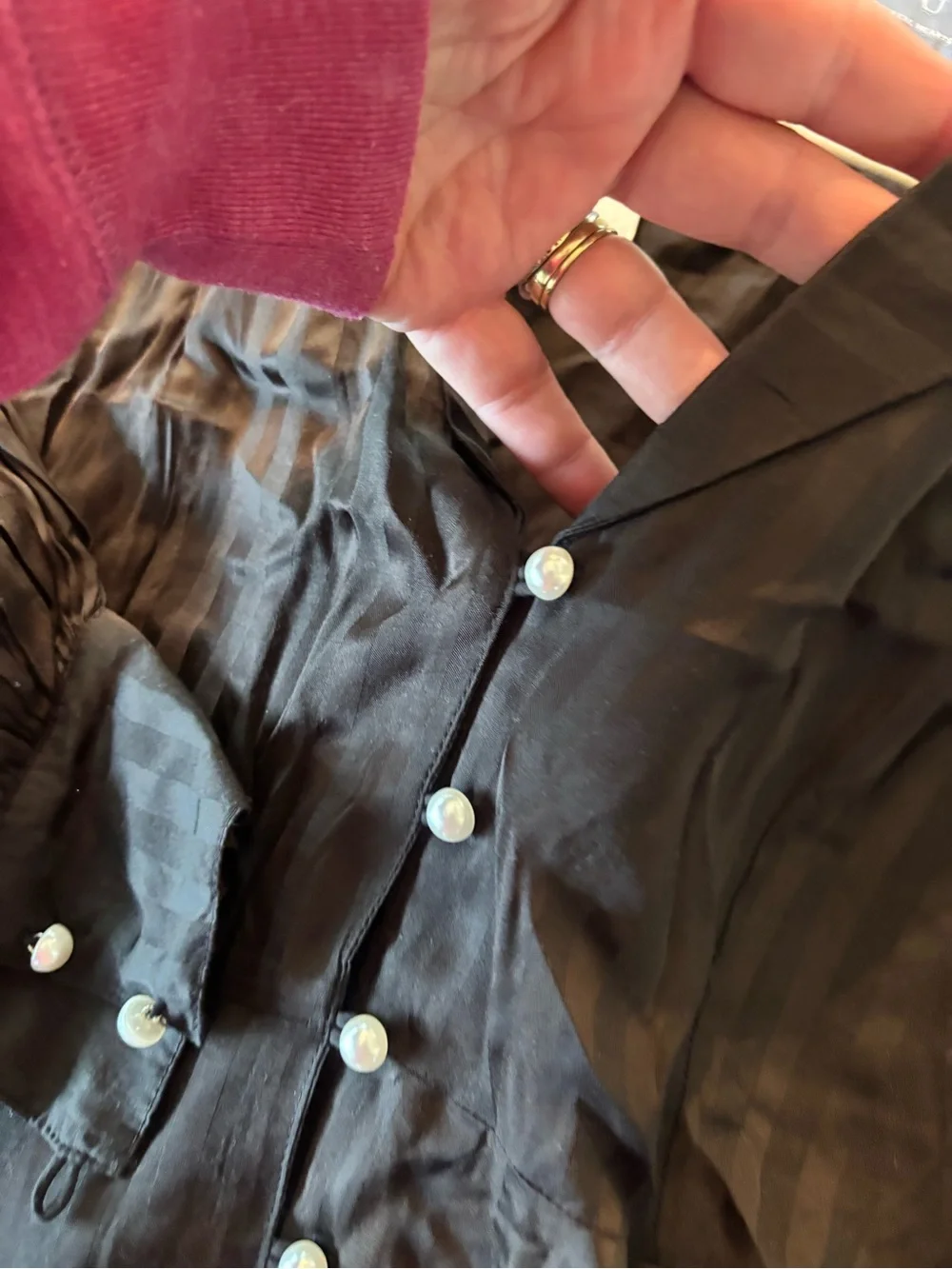 NWT Lillou "Manhattan" Button-Front Lantern Sleeve Maxi Dress, Espresso Stripe - Picture 4 of 5
